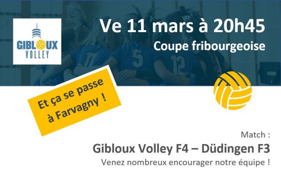 Image Gibloux Volley F4 vs Düdingen F3 : c'est vendredi que ça se passe ! Image Gibloux Volley F4 vs Düdingen F3 : c'est vendredi que ça se passe !